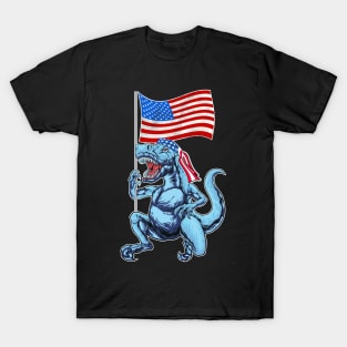 USA Flag Funny 4th Of July Dinosaur- Amerisaurus T Rex T-Shirt